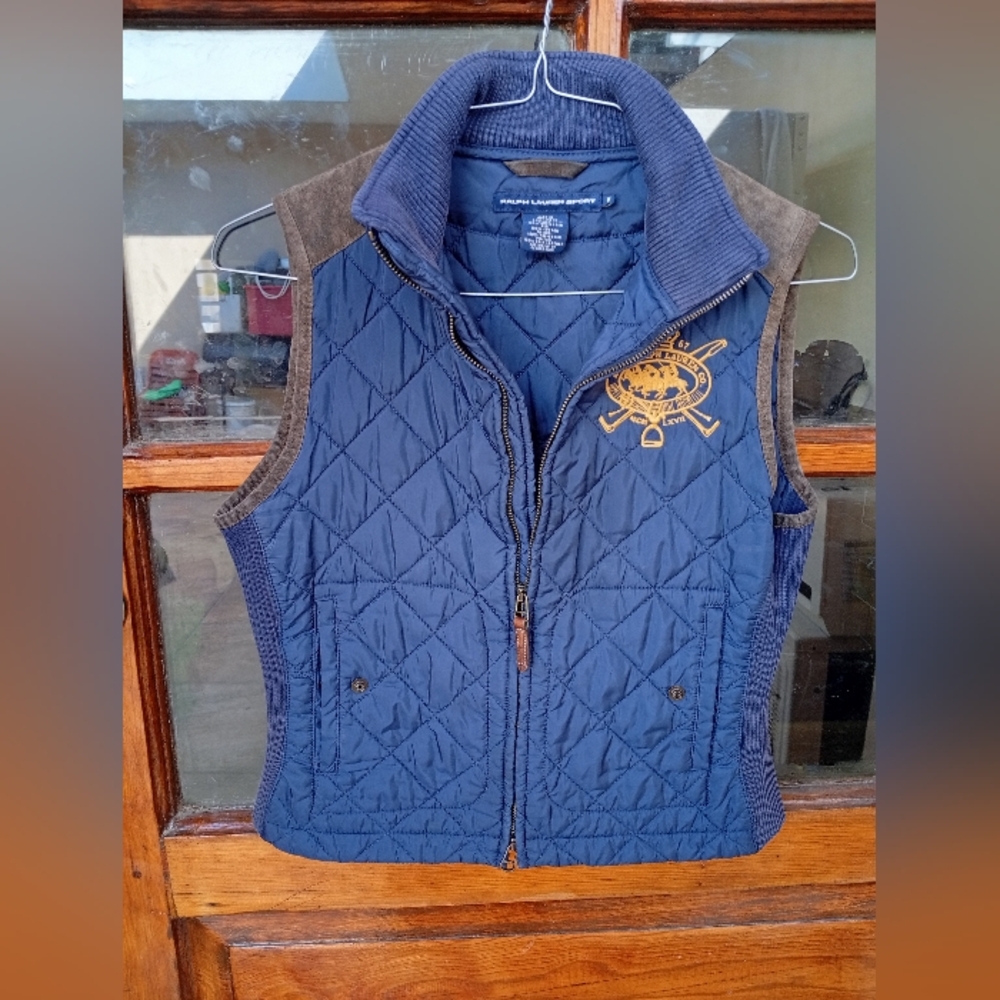 Ralph Lauren Navy Quilted Vest with Tan Accents - Picture 5 of 7